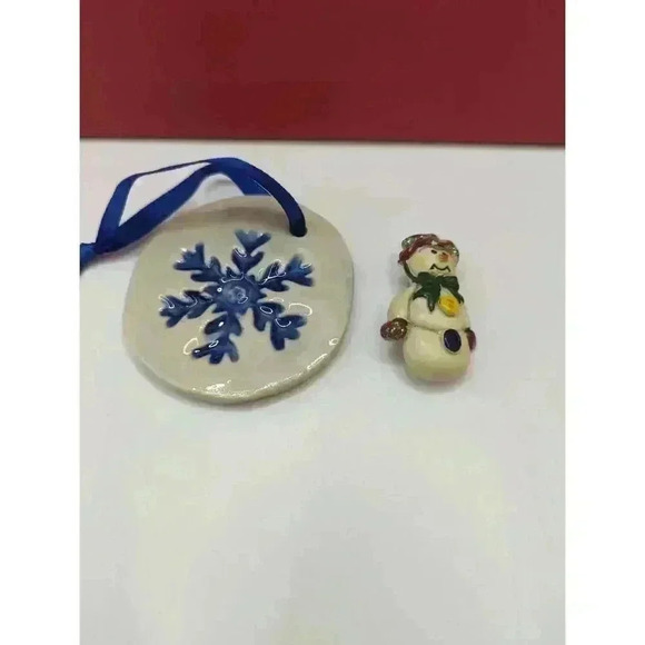 Holiday Bundle 2 Christmas Ornaments Snowman & Snowflake + 2 Metal Pins - Picture 2 of 6